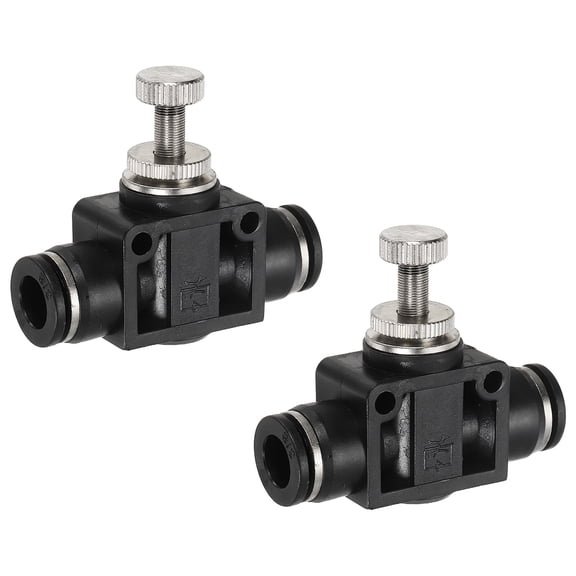 Uxcell 2pcs Air Flow Control Valve 3/8 In-Line Push to Connect Air Line Fitting Black
