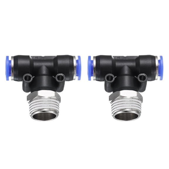 Uxcell 2pcs Air Line Fitting 10mm Tube OD x NPT 1/2 Thread PT4-U Pneumatic Male Branch Tee for Industry Air System