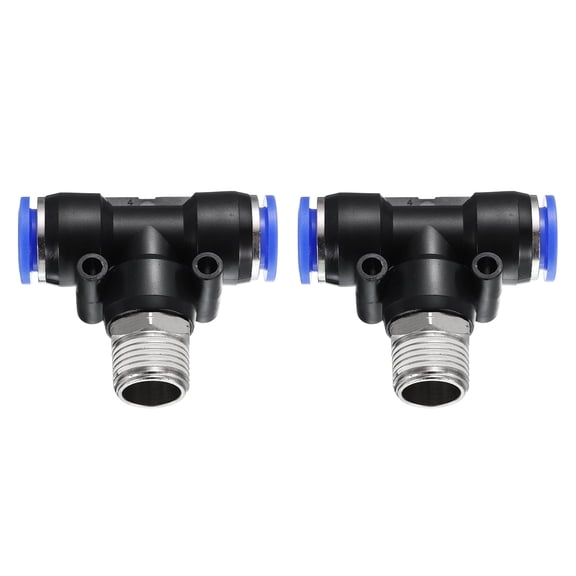 Uxcell 2pcs Air Line Fitting 12mm Tube OD x NPT 3/8 Thread PT4-U Pneumatic Male Branch Tee for Industry Air System