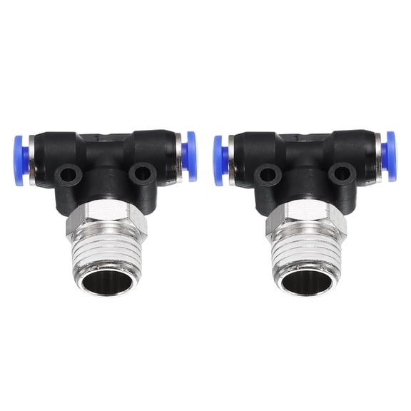 Uxcell 2pcs Air Line Fitting 4mm Tube OD x NPT 1/4 Thread PT4-U Pneumatic Male Branch Tee for Industry Air System