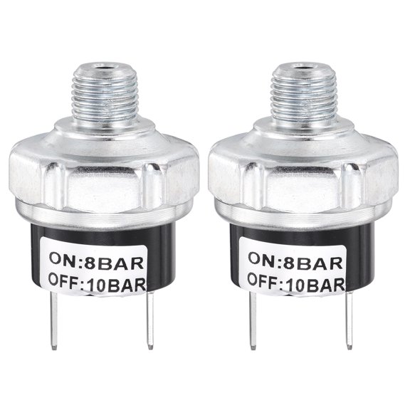 Uxcell 2pcs Air Pressure Switch 8-10BAR Tank Mount Type 1/8NPT Thread 12V-48V DC Air Compressor Replacement Pressure Switch for Compressor Train Horn Tank