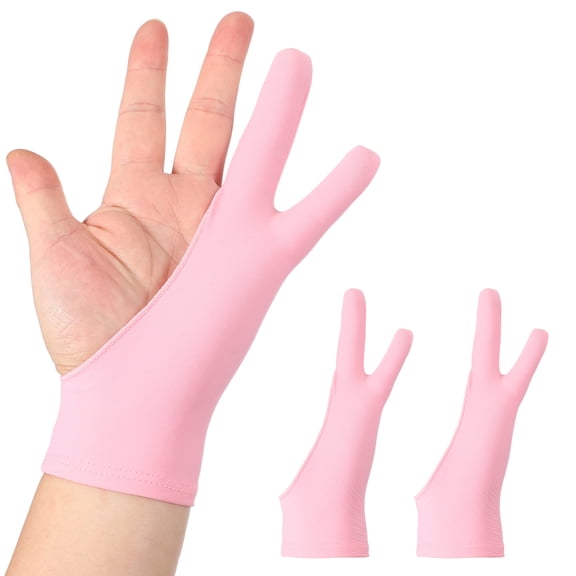 Uxcell 2pcs Artist Drawing Glove, Breathable Graphics Painting Glove with Two Fingers for Right Hand and Left Hand Graphic Digital Tablet Paper Sketching (Size S), Pink