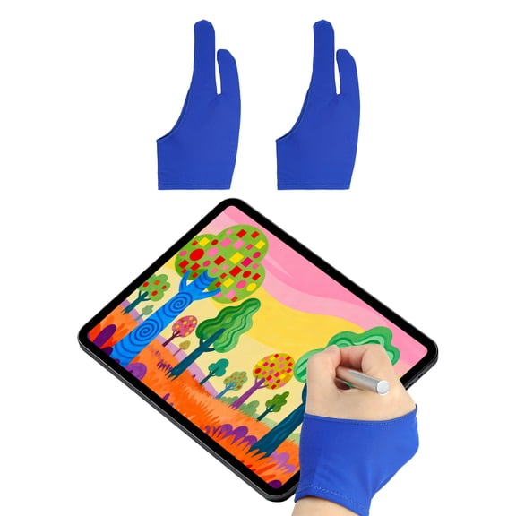 Uxcell 2pcs Artist Drawing Glove Size L - Smooth Elasticity Breathable, Graphics Painting Glove with Two Fingers for Right Hand/Left Hand/Graphic/Digital Tablet/Paper Sketching, Blue