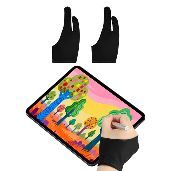 Uxcell 2pcs Artist Drawing Glove Size M - Smooth Elasticity Breathable, Graphics Painting Glove with Two Fingers for Right Hand/Left Hand/Graphic/Digital Tablet/Paper Sketching, Black