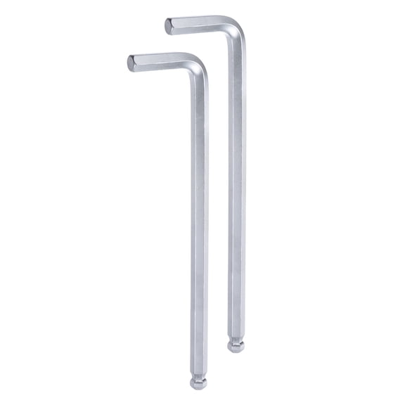 Uxcell 2pcs Ball End Hex Key Wrench 10mm CR-V L-Shape Extra Long Arm Hexagon Metric Wrenches Repairing Tool, Silver Tone