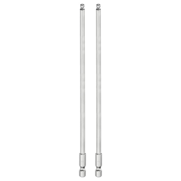 Uxcell 2pcs Ball End Hex Screwdriver Bit 4mm Size 1/4" Hex Shank 8" Long Magnetic Metric Hex Screw Driver Bits