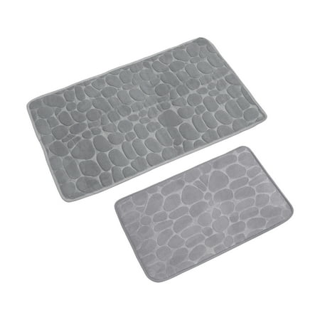 Uxcell 2pcs Bath Rug, Non Slip Bath Mat for Bathroom, Machine Washable for Shower Sink Bathtub-Grey 60*40cm/80*50cm
