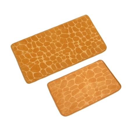 Uxcell 2pcs Bath Rug, Non Slip Bath Mat for Bathroom, Machine Washable for Shower Sink Bathtub-Khaki 60*40cm/80*50cm
