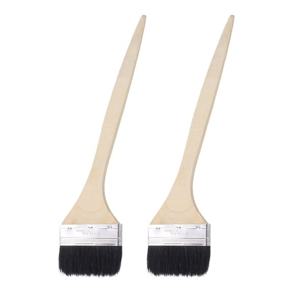 Uxcell 2pcs Bent Radiator Paint Brush 4" Width Curved Paint Soft Bristle Brushes with Long Wood Handle for Wall