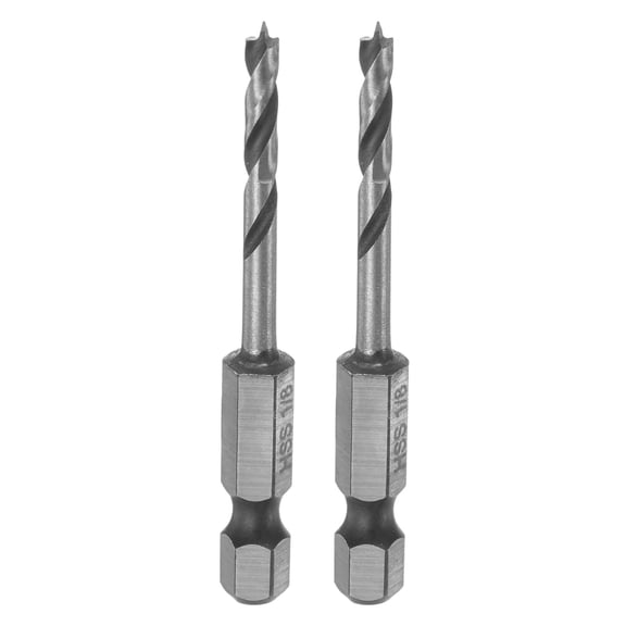 Uxcell 2pcs Brad Point Drill Bits 1/8" Dia 1/4" Hex Shank Stubby Drill Bit Wood Drilling Tool for Woodworking