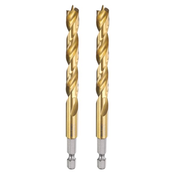Uxcell 2pcs Brad Point Drill Bits Dia 9mm/0.35" HSS 1/4" Hex Shank Drill, Gold