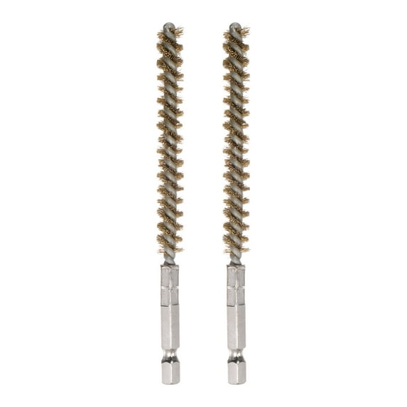 Uxcell 2pcs Brass Bore Brush 8mm Dia Cleaning Wire Brush with Handle 1/4 Inch Hex Shank