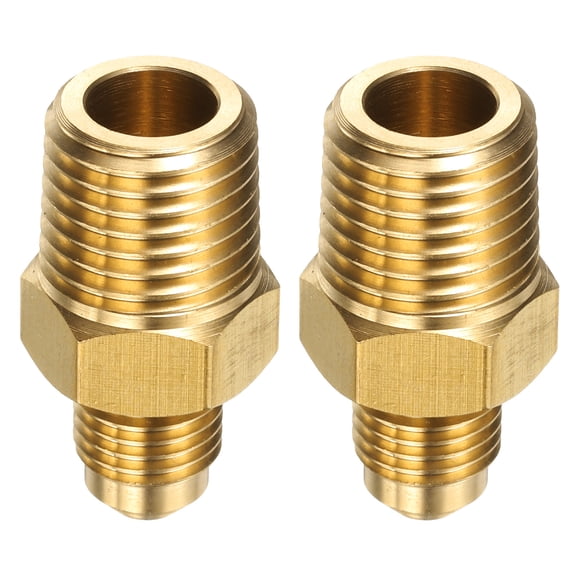 Uxcell 2pcs Brass Flare Tube Fitting 3/16" OD x 1/4" NPT Male Half Union Gas Adapter Flare Brass Couples Pipe Connector