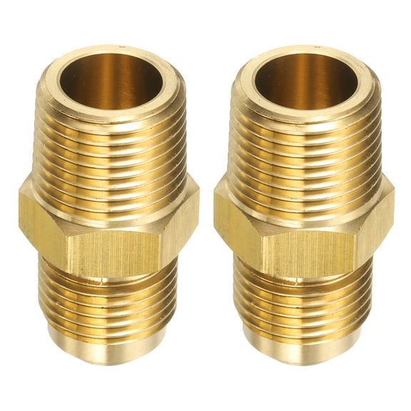Uxcell 2pcs Brass Flare Tube Fitting 3/8" OD x 3/8" NPT Male Half Union Gas Adapter Flare Brass Couples Pipe Connector