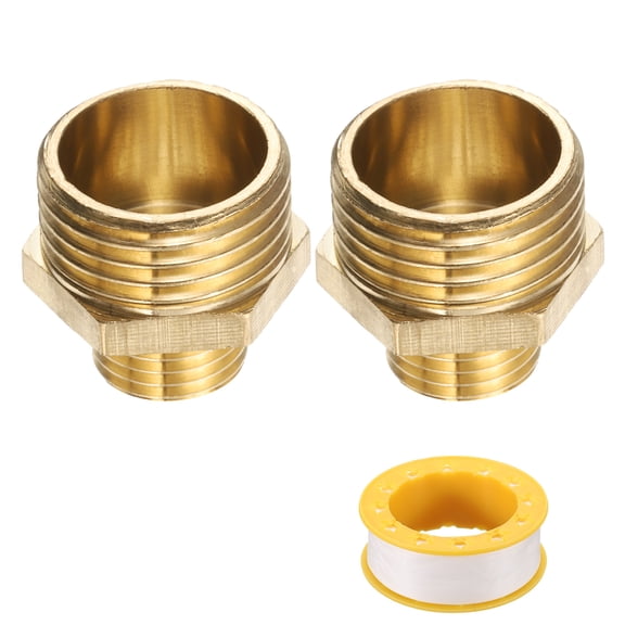 Uxcell 2pcs Brass Threaded Pipe Fitting G 1/2 Male x G 1/4 NPT Male Nipple Pipe Straight Thread Brass Extension Pipe Fittings Connector