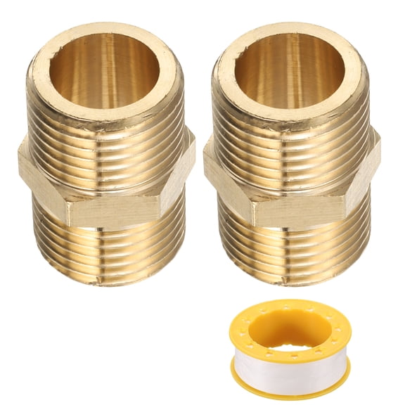Uxcell 2pcs Brass Threaded Pipe Fitting G 1/2 NPT Male Nipple Pipe Straight Thread Brass Extension Pipe Fittings Connector