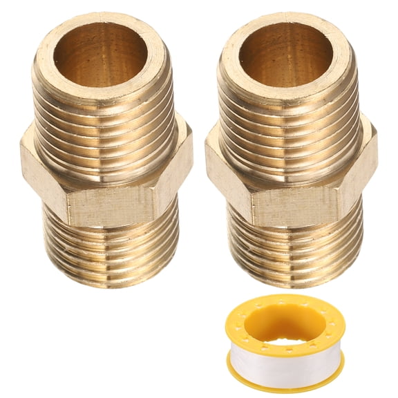 Uxcell 2pcs Brass Threaded Pipe Fitting G 1/4 NPT Male Nipple Pipe Straight Thread Brass Extension Pipe Fittings Connector