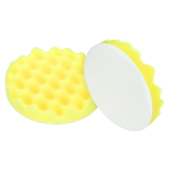 Uxcell 2pcs Buffing Sponge Pads 6" Polishing Wheel Waffle Finishing Grip Pad Car Buffer Polisher with Hook and Loop Back for Car Detailing Polishing Waxing, Yellow