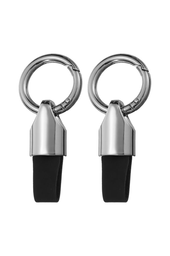 2pcs Car Key Chain Ring Clip, Leather Keychain Key Fob for Home Car Keys, Silver Tone Black