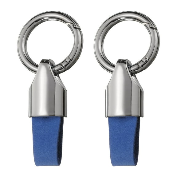 Uxcell 2pcs Car Key Chain Ring Clip, Leather Keychain Key Fob for Home Car Keys, Silver Tone Blue