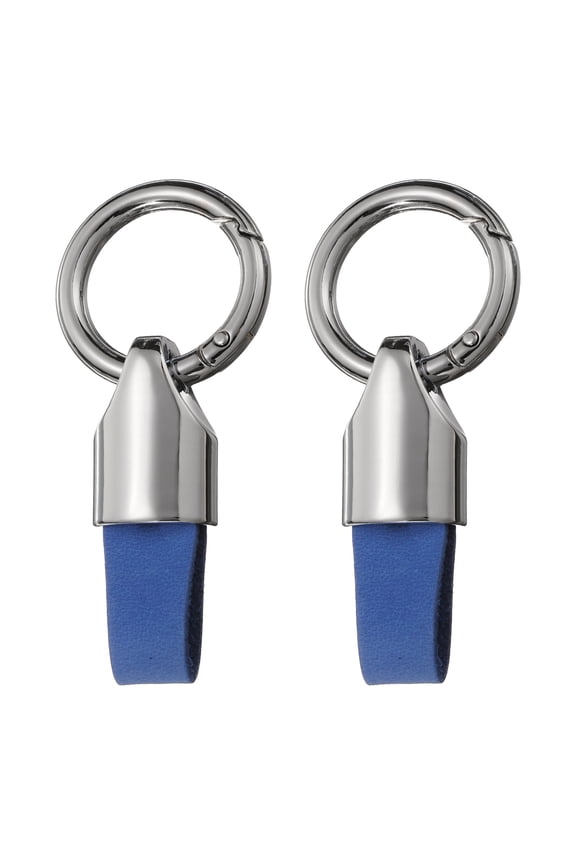2pcs Car Key Chain Ring Clip, Leather Keychain Key Fob for Home Car Keys, Silver Tone Blue