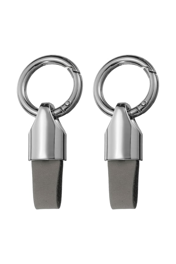 2pcs Car Key Chain Ring Clip, Leather Keychain Key Fob for Home Car Keys, Silver Tone Grey