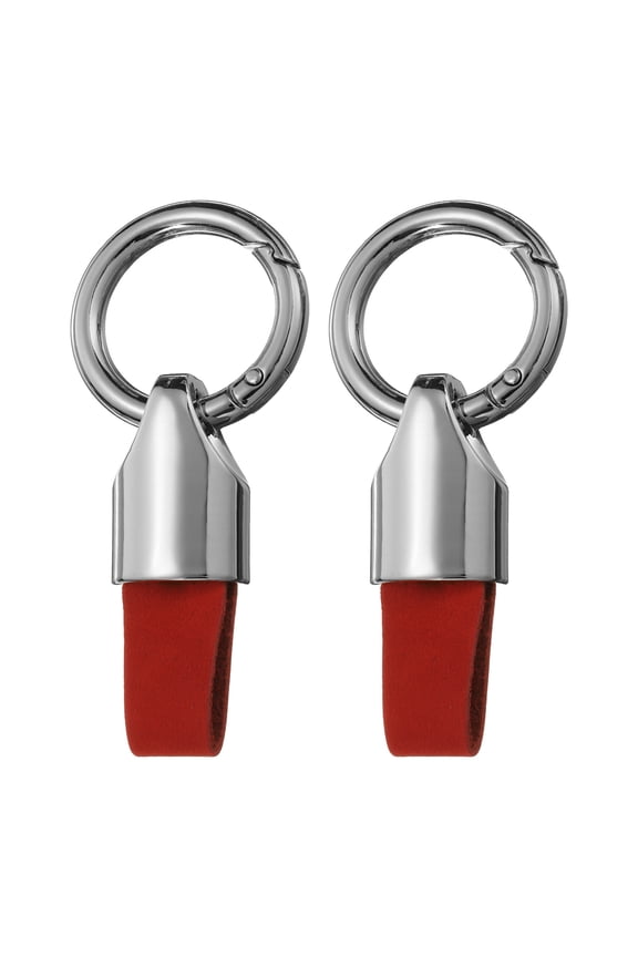 2pcs Car Key Chain Ring Clip, Leather Keychain Key Fob for Home Car Keys, Silver Tone Red