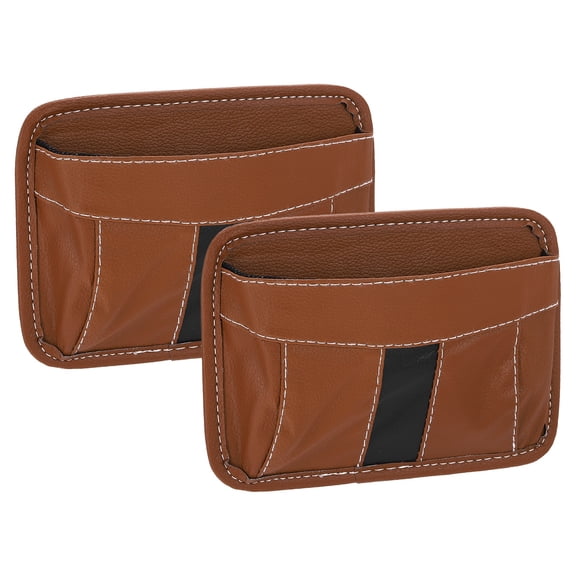 Uxcell 2pcs Car Seat Side Pocket Organizer PU Leather Auto Console Storage Bag, Brown