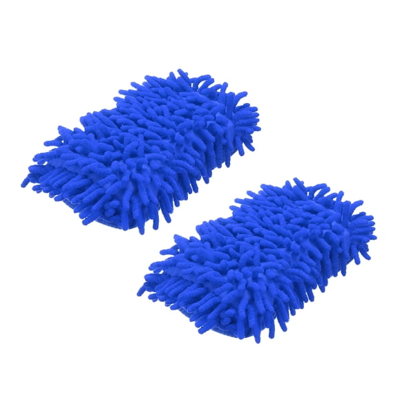 Uxcell 2pcs Car Wash Sponge 8.7" x 4.3" Chenille Microfiber Mitt Scratch-Free Absorbent Scour Scrubber Cleaning Sponge for Washing Detailing on Cars, Boats, RVs, Dark Blue