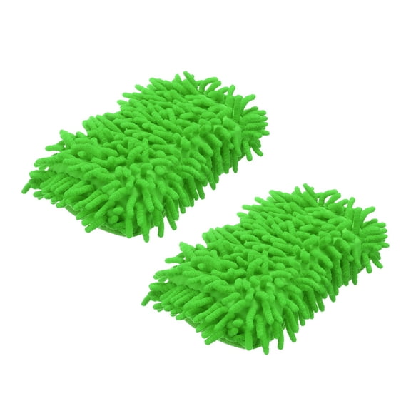 Uxcell 2pcs Car Wash Sponge 8.7" x 4.3" Chenille Microfiber Mitt Scratch-Free Absorbent Scour Scrubber Cleaning Sponge for Washing Detailing on Cars, Boats, RVs, Green