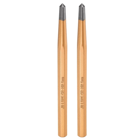 Uxcell 2pcs Center Punch 6mm(1/4") 150mm Length Metric Non-marring Alloy Steel Cylindrical Alignment Punch Drive Pin Tools for Automotive Watch Repair Jewelry Craft