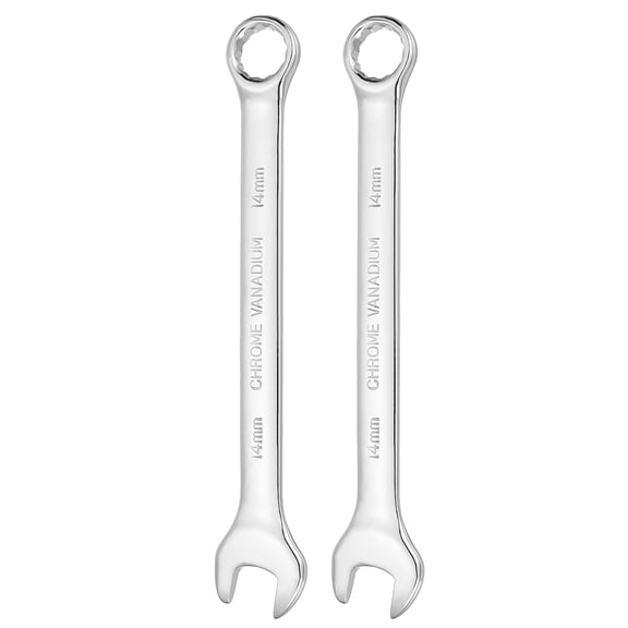 Uxcell 2pcs Combination Wrench 14mm Metric 12-Point Box and Open End Thicken 45# Steel Double Ended Spanner Tool for Automotive Pipe Furniture Machinery DIY Repair