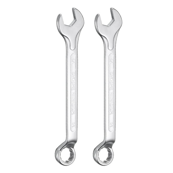 Uxcell 2pcs Combination Wrench Offset 14mm 75-Degree 12-Point Box End and 15° Angled Open End Metric CR-V Steel Nickel Plated Multi-function Spanners for Mechanics DIY Enthusiasts
