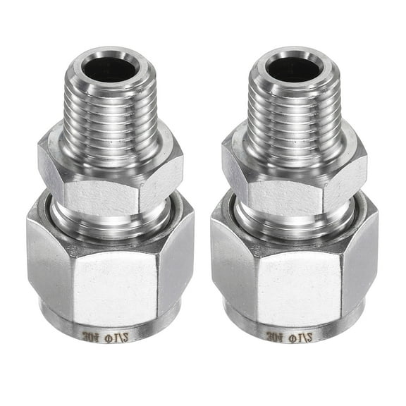 Uxcell 2pcs Compression Fitting 1/2" OD x 1/4" NPT Male Stainless Steel Coupler Adapter