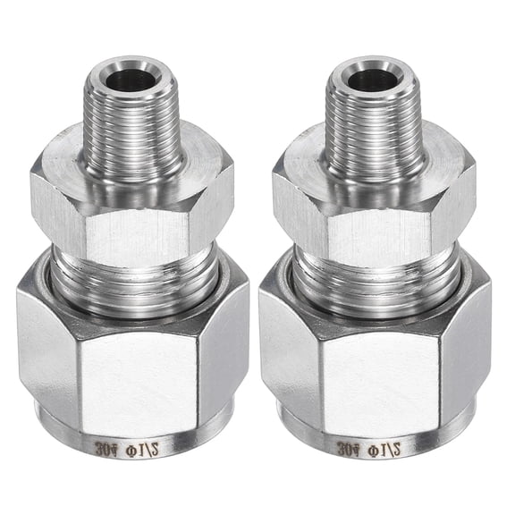Uxcell 2pcs Compression Fitting 1/2" OD x 1/8" NPT Male Stainless Steel Coupler Adapter