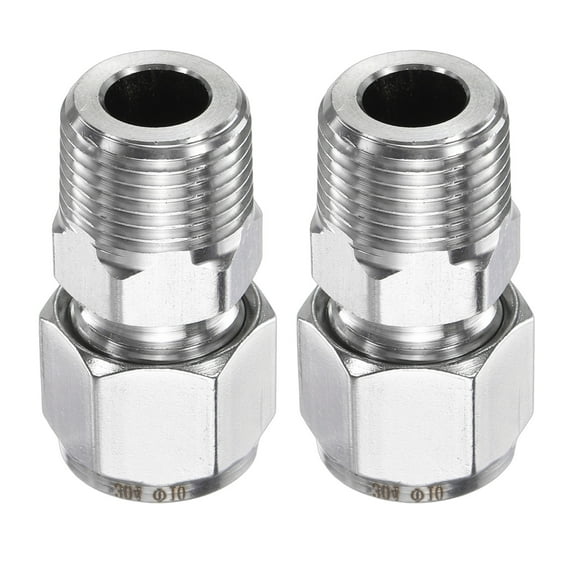 Uxcell 2pcs Compression Fitting 10mm OD x 3/8" NPT Male Stainless Steel Coupler Adapter