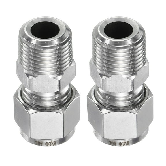 Uxcell 2pcs Compression Fitting 3/8" OD x 3/8" NPT Male Stainless Steel Coupler Adapter