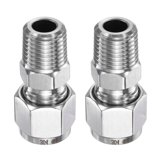 Uxcell 2pcs Compression Fitting 8mm OD x 1/4" NPT Male Stainless Steel Coupler Adapter