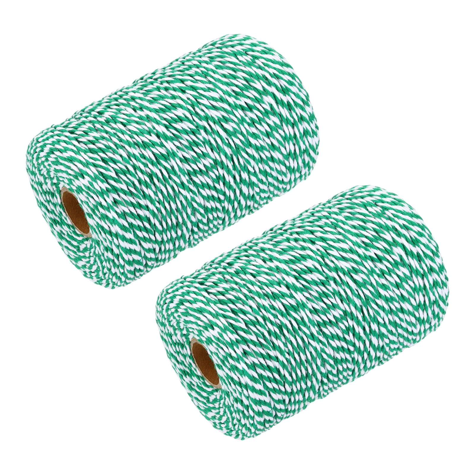 Uxcell 2pcs Cotton Rope Twisted Braided Rope Cord, Green White200m/219 Yard 2mm Dia for Wall Hanging, Plant Hanger