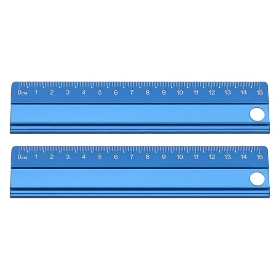 Uxcell 2pcs Cutting Rulers 15cm Metric Aluminum Alloy Safety Straight Ruler Metal Thickening Measure Drafting Tool with Sponge Backing for Architects Artists Classroom Office, Blue