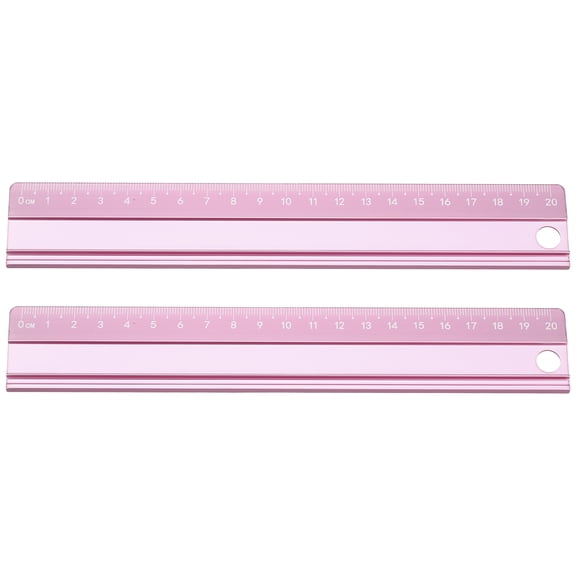 Uxcell 2pcs Cutting Rulers 20cm Metric Aluminum Alloy Safety Straight Ruler Metal Thickening Measure Drafting Tool with Sponge Backing for Architects Artists Classroom Office, Pink