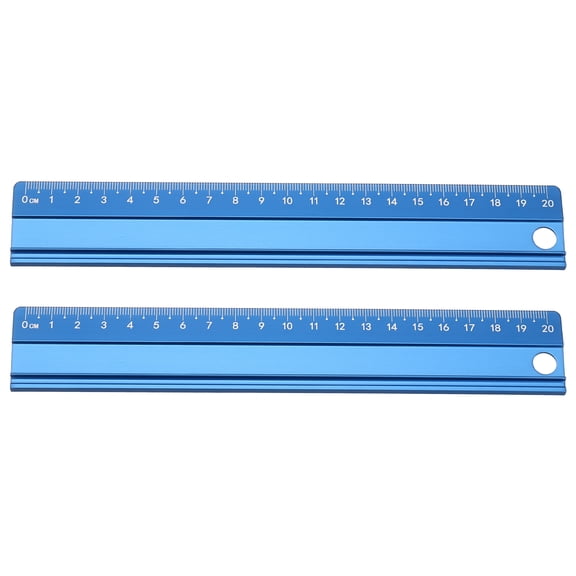 Uxcell 2pcs Cutting Rulers 20cm Metric Aluminum Alloy Safety Straight Ruler Metal Thickening Measure Drafting Tool with Sponge Backing for Architects Artists Classroom Office, Blue