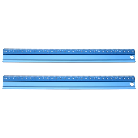 Uxcell 2pcs Cutting Rulers 30cm Metric Aluminum Alloy Safety Straight Ruler Metal Thickening Measure Drafting Tool with Sponge Backing for Architects Artists Classroom Office, Blue