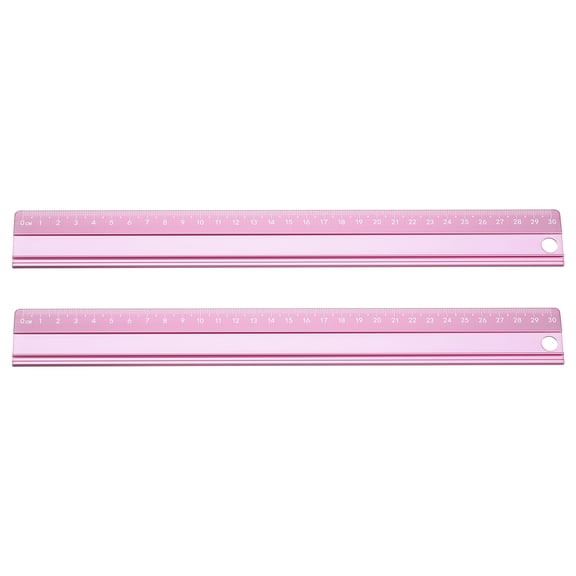 Uxcell 2pcs Cutting Rulers 30cm Metric Aluminum Alloy Safety Straight Ruler Metal Thickening Measure Drafting Tool with Sponge Backing for Architects Artists Classroom Office, Pink