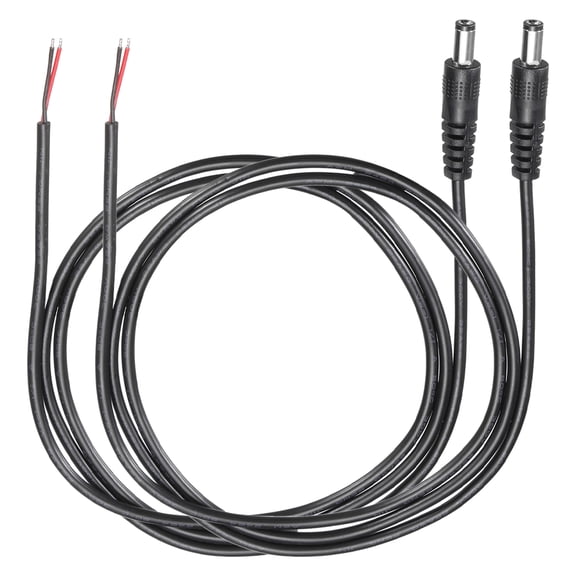 Uxcell 2pcs DC Power Pigtails Cable, 5.5mm x 2.5mm Male Barrel Plug Connector to Bare Wire Open End 100cm for CCTV Camera, DVR, LED Strip