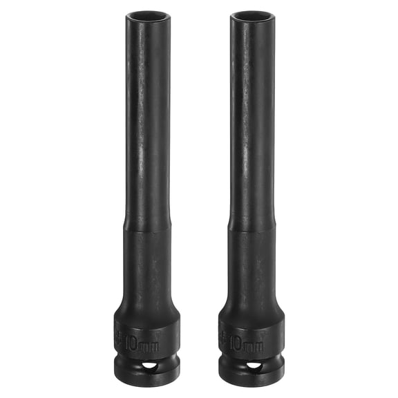 Uxcell 2pcs Deep Thin Wall Impact Socket 10mm Metric 6 Point Socket 1/2" Square Drive 5" Extra Long CR-V Steel Industrial Grade