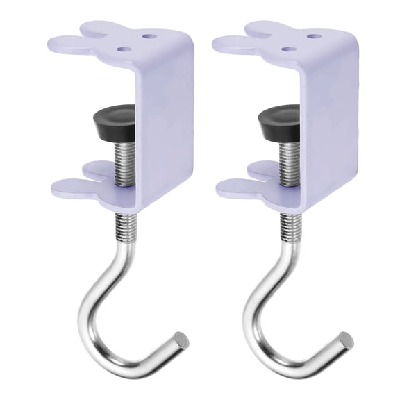 Uxcell 2pcs Desk Hook Clamp 0.2"-1.4" Clamping Range Rabbit Shape Bag Hook for Backpack Table Purse Clothes Portable Desk Mount Bag Holder Hook Clamp, Purple