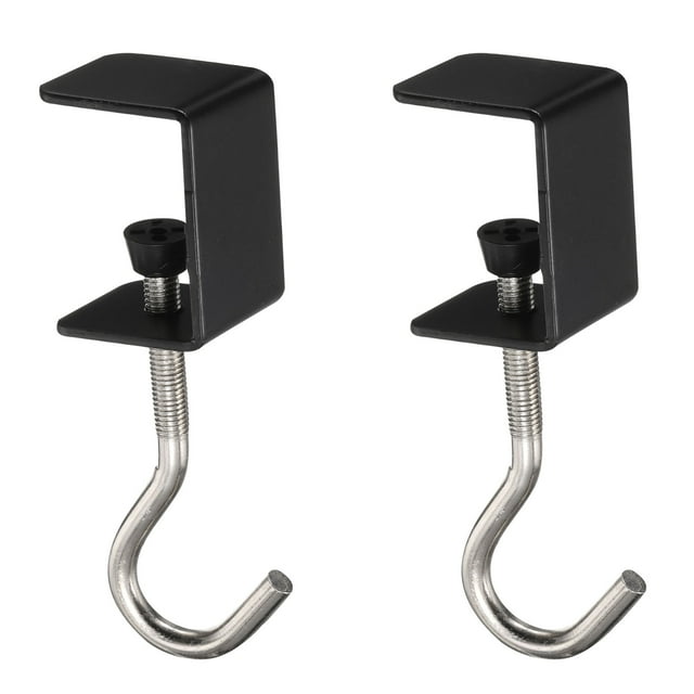 Uxcell 2pcs Desk Hook Clamp 0.2"-1.4" Clamping Range for Backpack Table Purse, Black