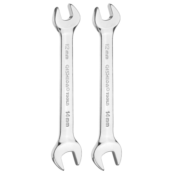 Uxcell 2pcs Double Open End Wrench 12mm x 14mm Metric 15 Degree Offset Angle Small Flat Head Wrench Mirror Polished Open Ended Spanner for Automotive Repair Furniture Assembly