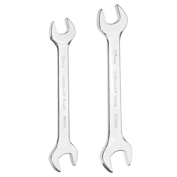 Uxcell 2pcs Double Open End Wrench 22mm x 24mm/27mm x 30mm Metric 15 Degree Offset Angle Small Flat Head Wrench Mirror Polished Open Ended Spanner for Automotive Repair Furniture Assembly